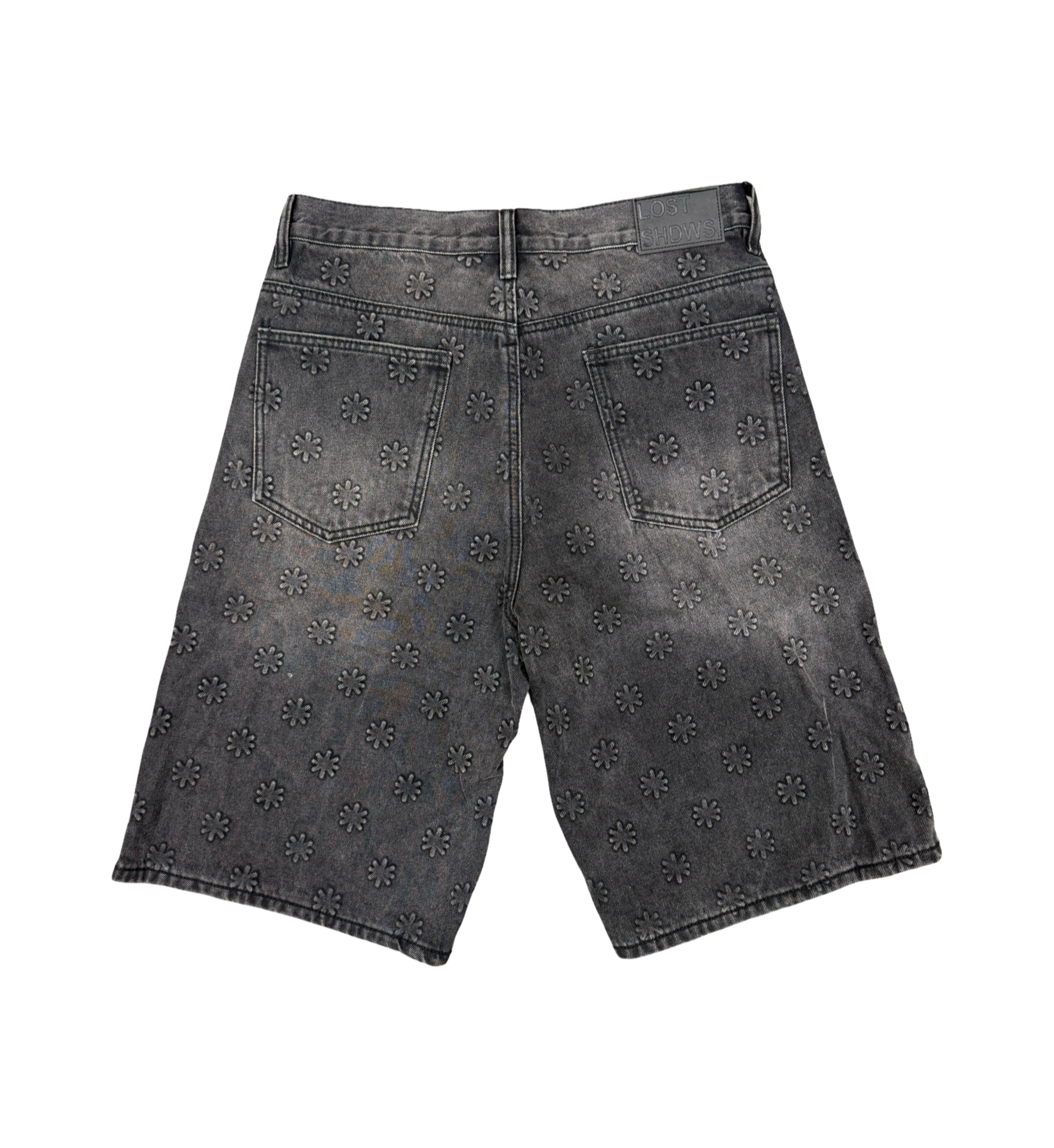 EMBOSSED DENIM SHORT (WASHED BLACK)