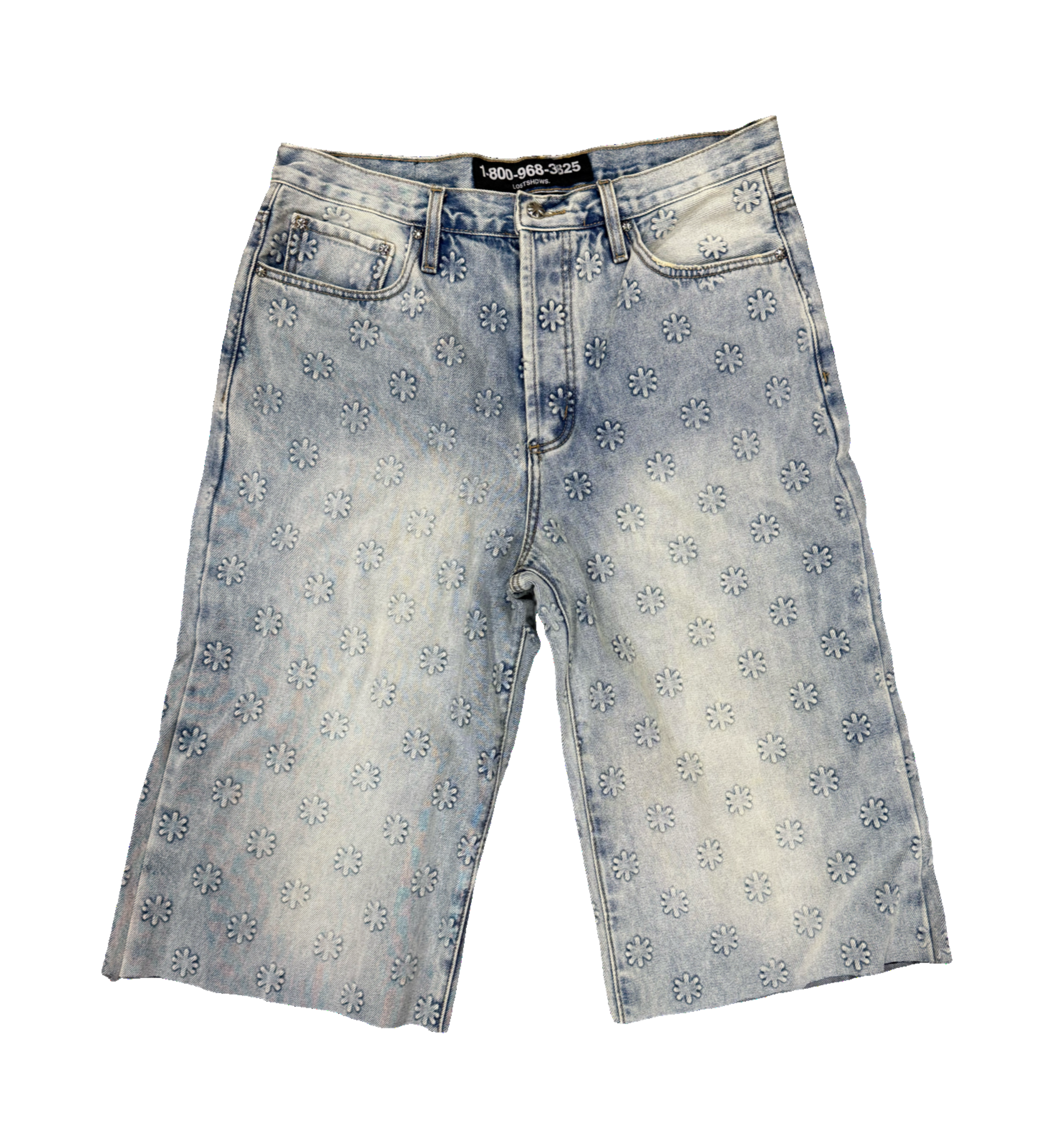 EXTENDED EMBOSSED DENIM SHORT (BLUE)