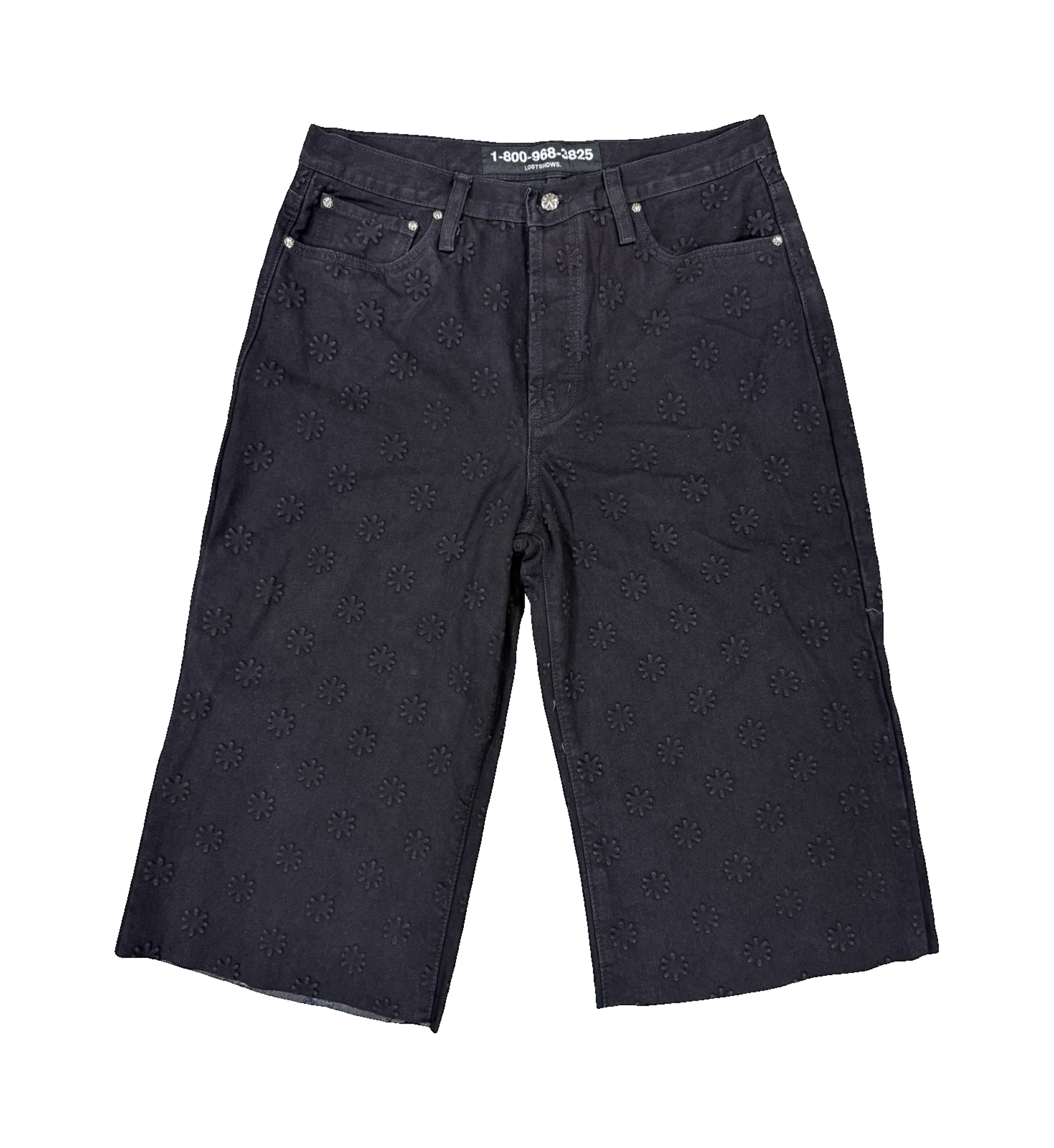EXTENDED EMBOSSED DENIM SHORT (BLACK)