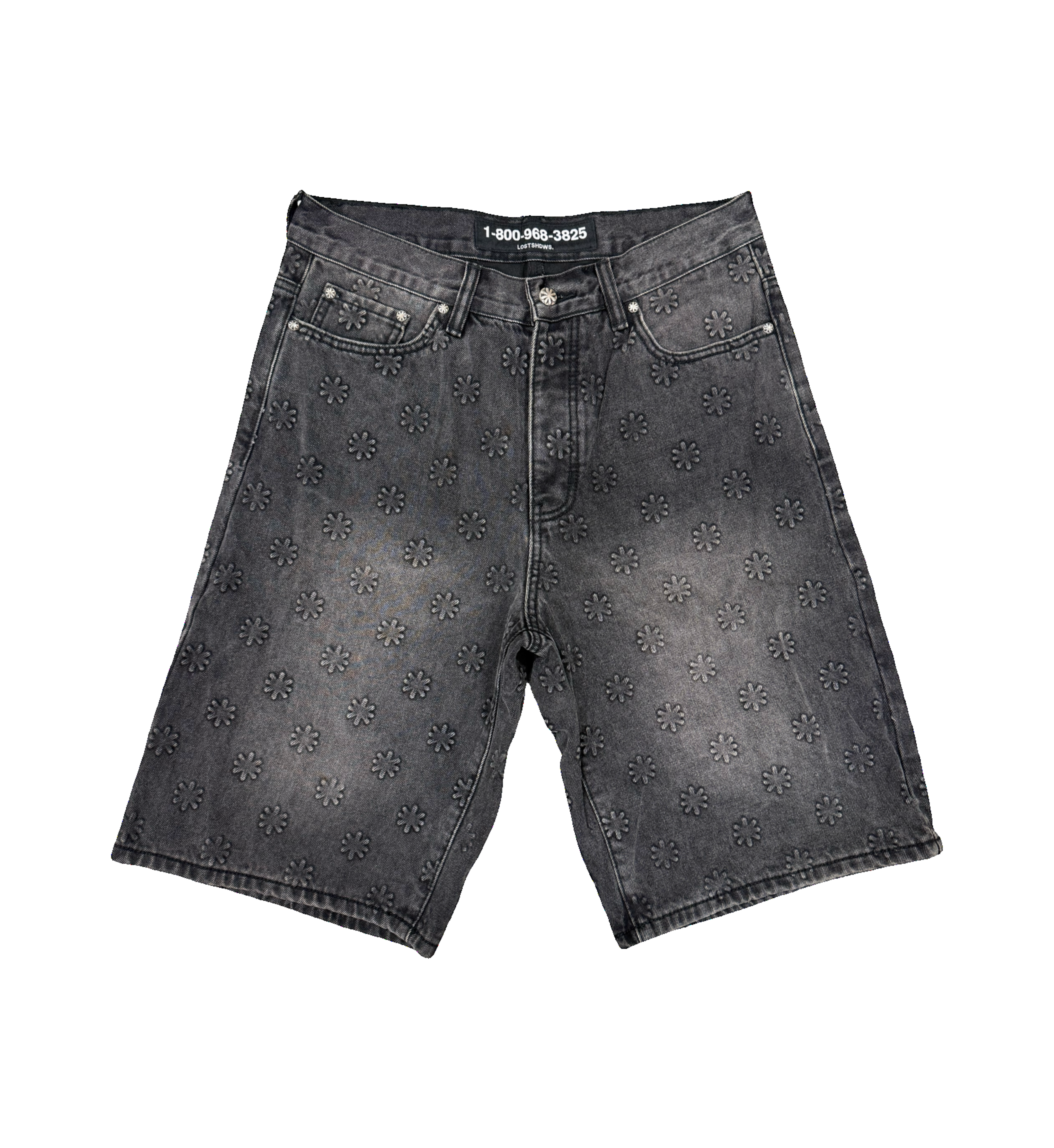 EMBOSSED DENIM SHORT (WASHED BLACK)