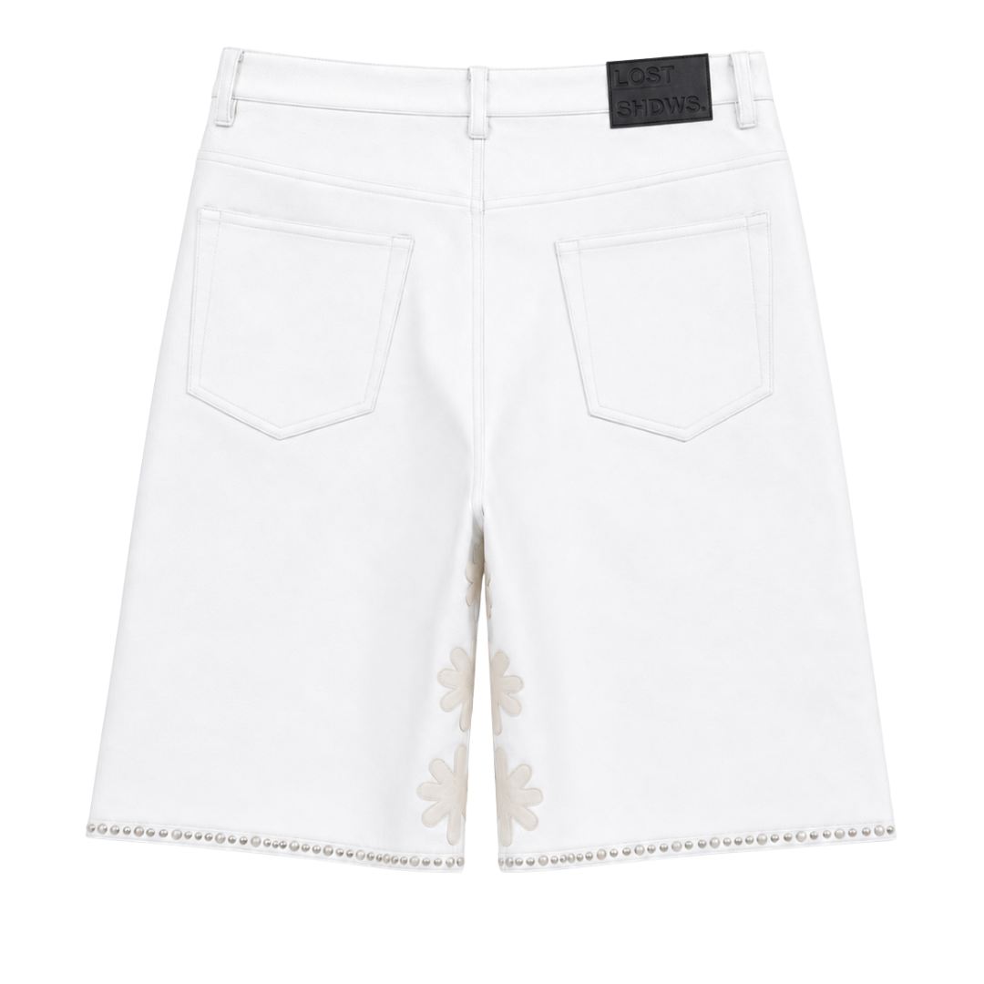 EMBELLISHED SUN LOGO LEATHER SHORT (WHITE/BONE)