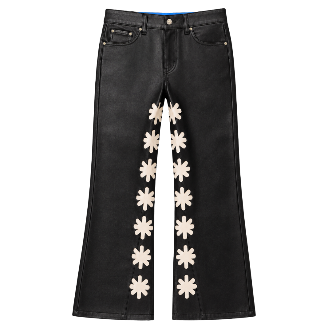 OG SUN LOGO LEATHER PANT V2 (BLACK/BONE)