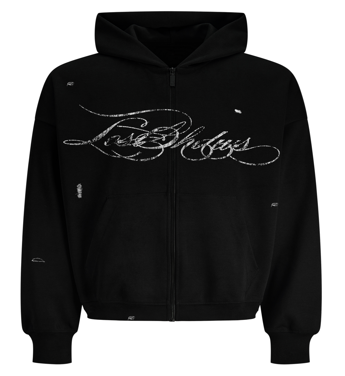 DISTRESSED SCRIPT HOODIE (BLACK)