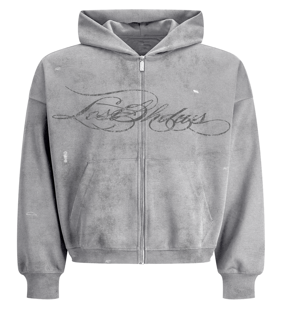 DISTRESSED SCRIPT HOODIE (GREY)